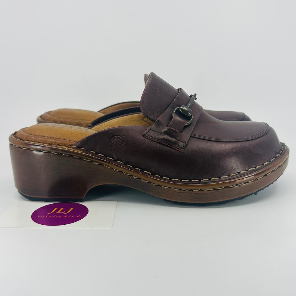 Born Women's Tally Burgundy Leather Horsebit Loafer Clogs BR0062047 Size 8